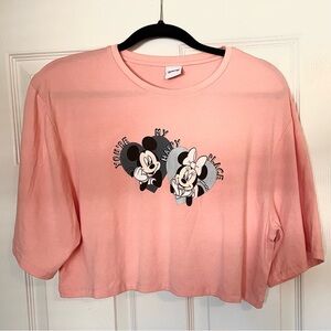 Disney Mickey and Minnie Coral/Pink Graphic T-Shirt Cropped Oversized Size US 4
